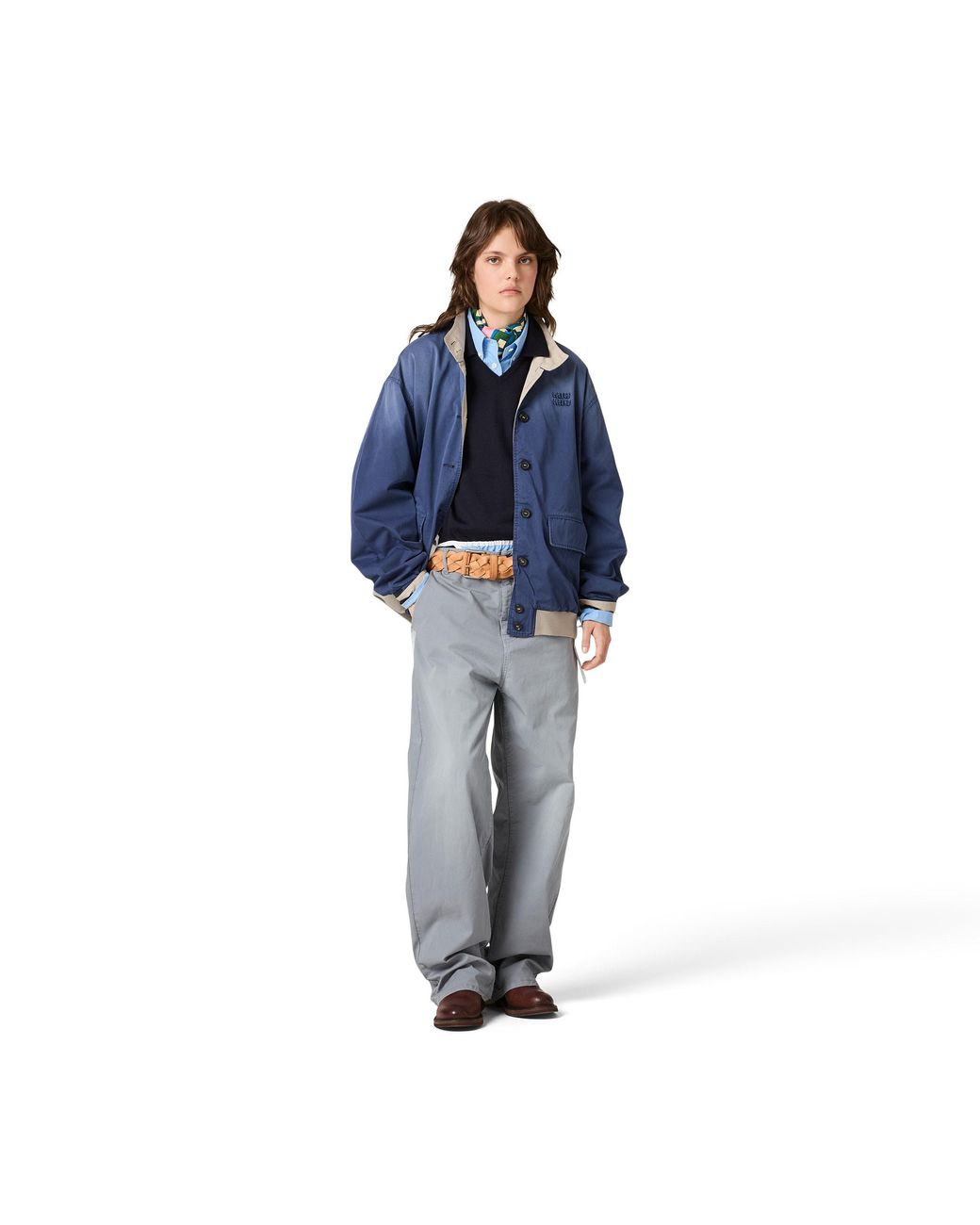 Miu Miu Gray Garment-Dyed Twill Pants
