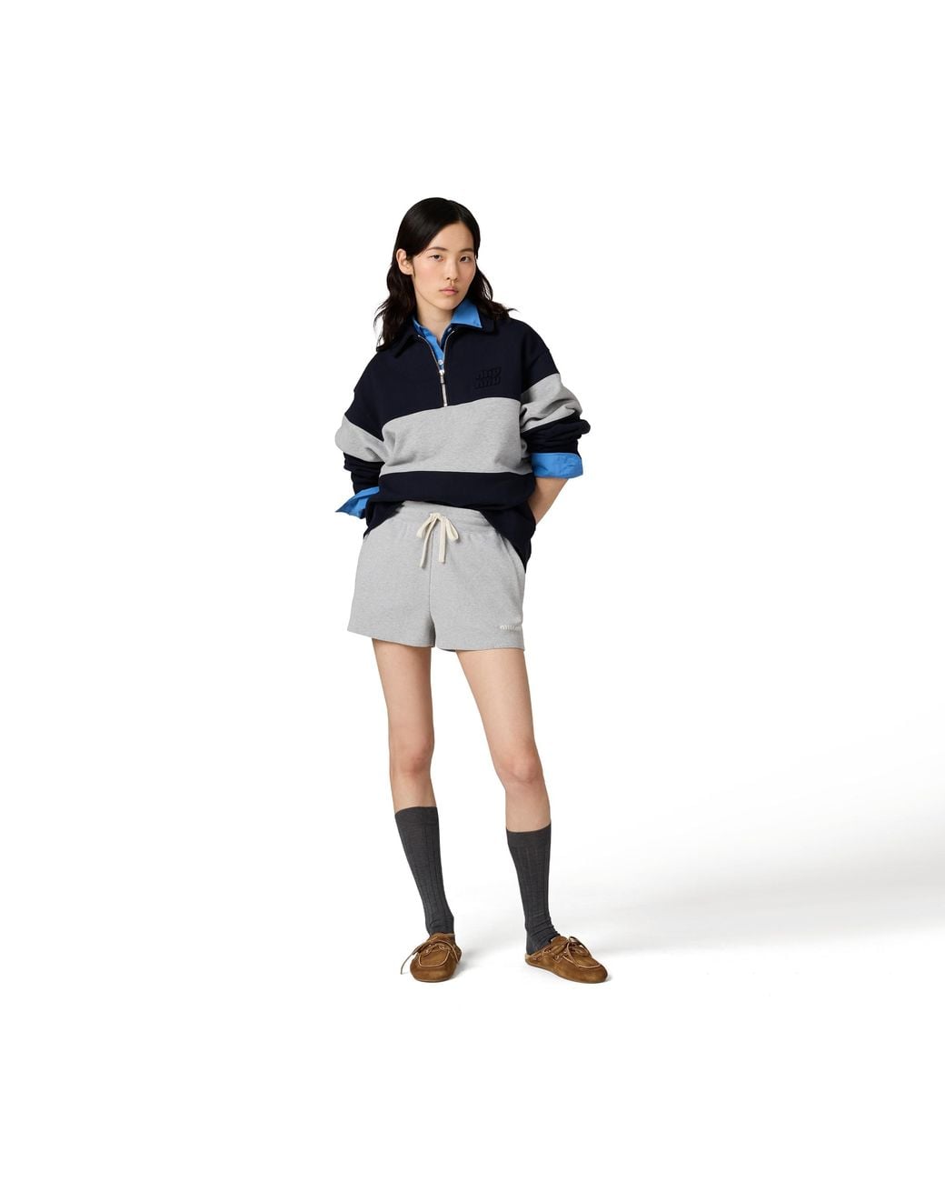 Miu Miu Blue Half-Zip Cotton Sweatshirt