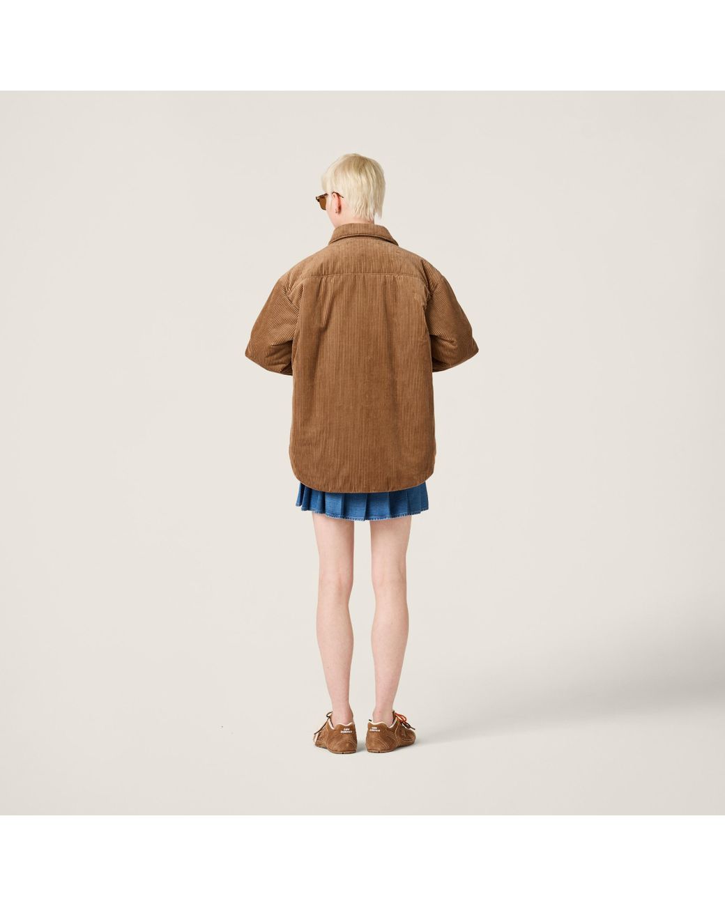 Miu Miu Medium-Weight Corduroy Down Jacket in Brown | Lyst