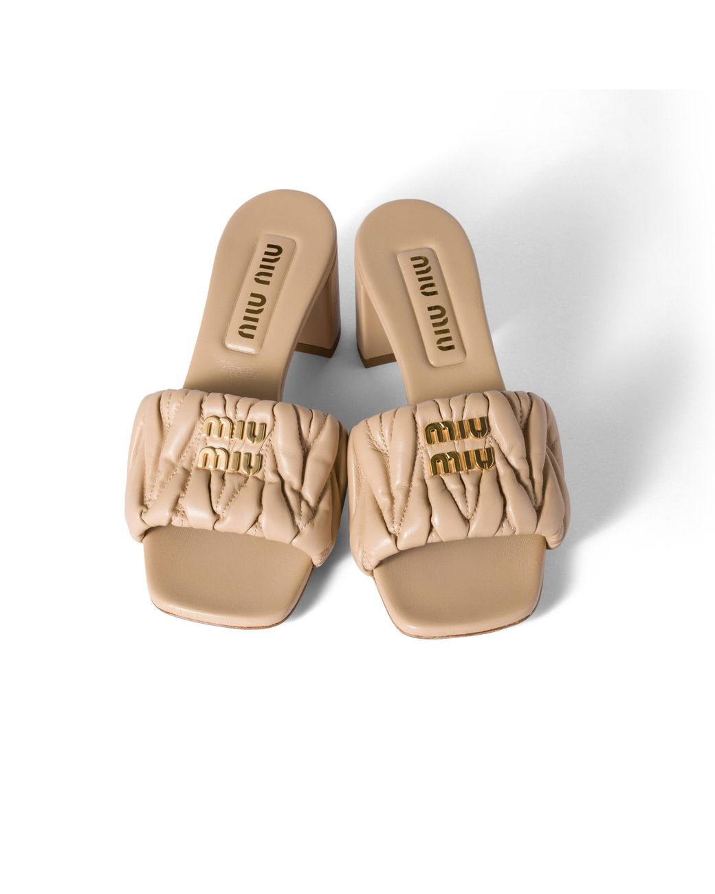 Miu Miu Natural Matelassé Nappa Leather Slides