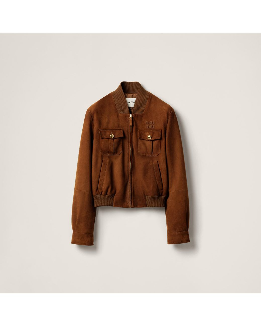 Miu Miu Waxed Suede Jacket in Brown | Lyst