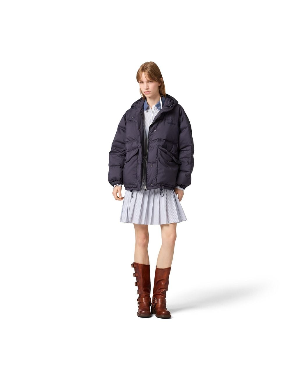 Miu Miu Blue Medium-Weight Technical Pongé Down Jacket