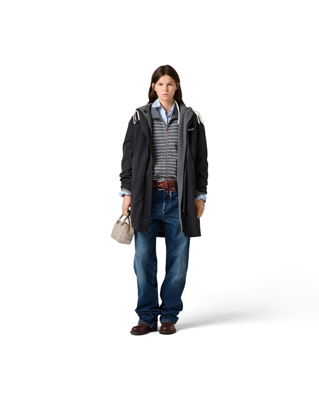 Miu Miu Black Single-Breasted Pongé And Fleece Caban Jacket