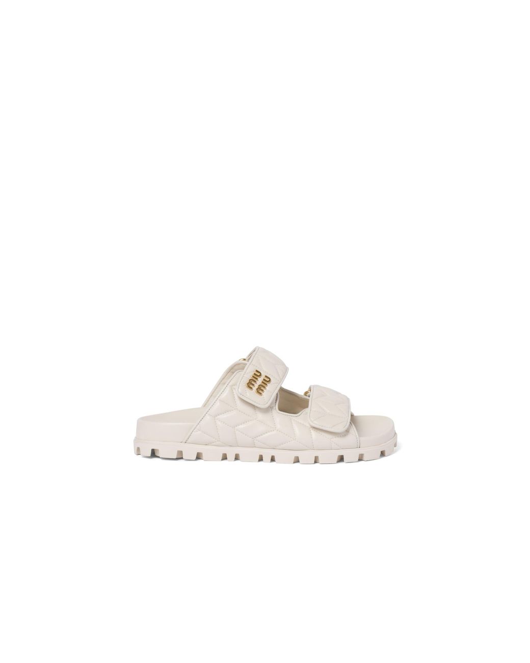 Miu Miu White Matelassé Nappa Leather Slides