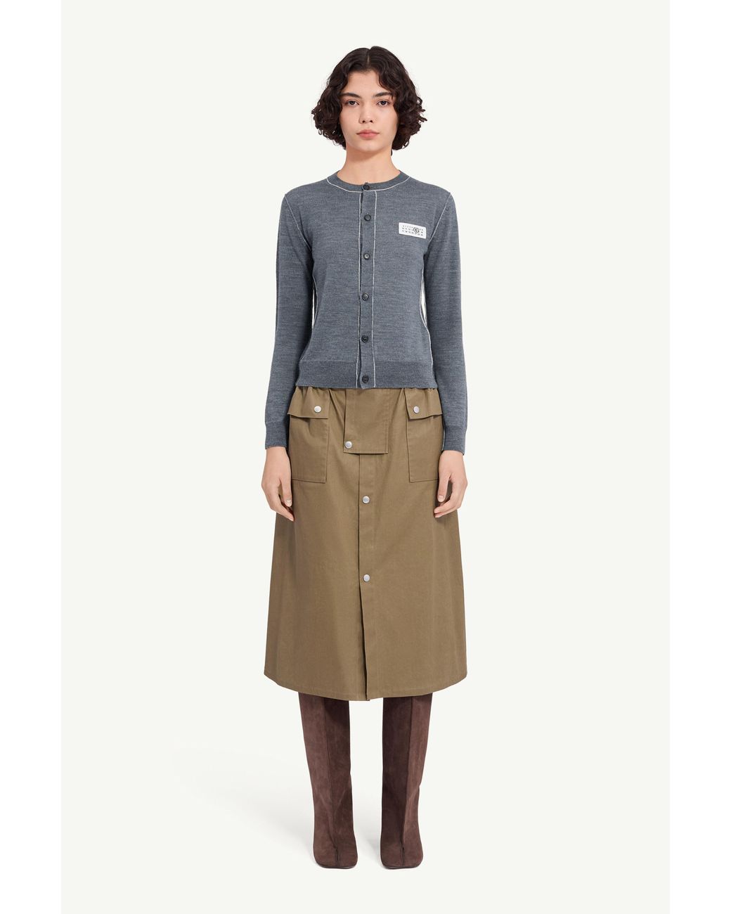 MM6 by Maison Margiela Blue Button-Front Wool Blend Knit Cardigan