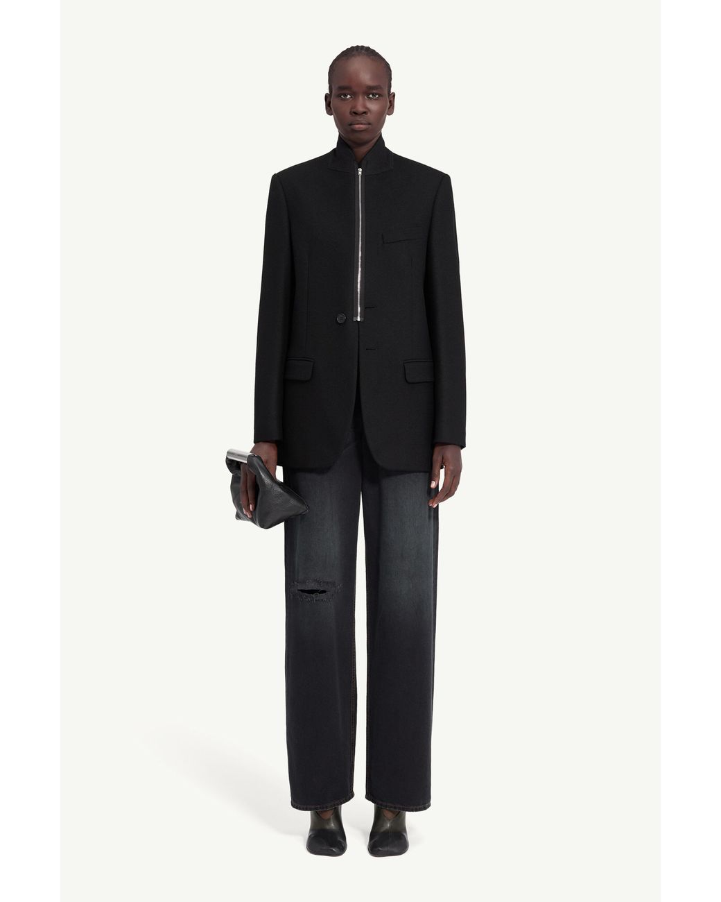 MM6 by Maison Margiela Black Flannel Zip-Front Suit Jacket
