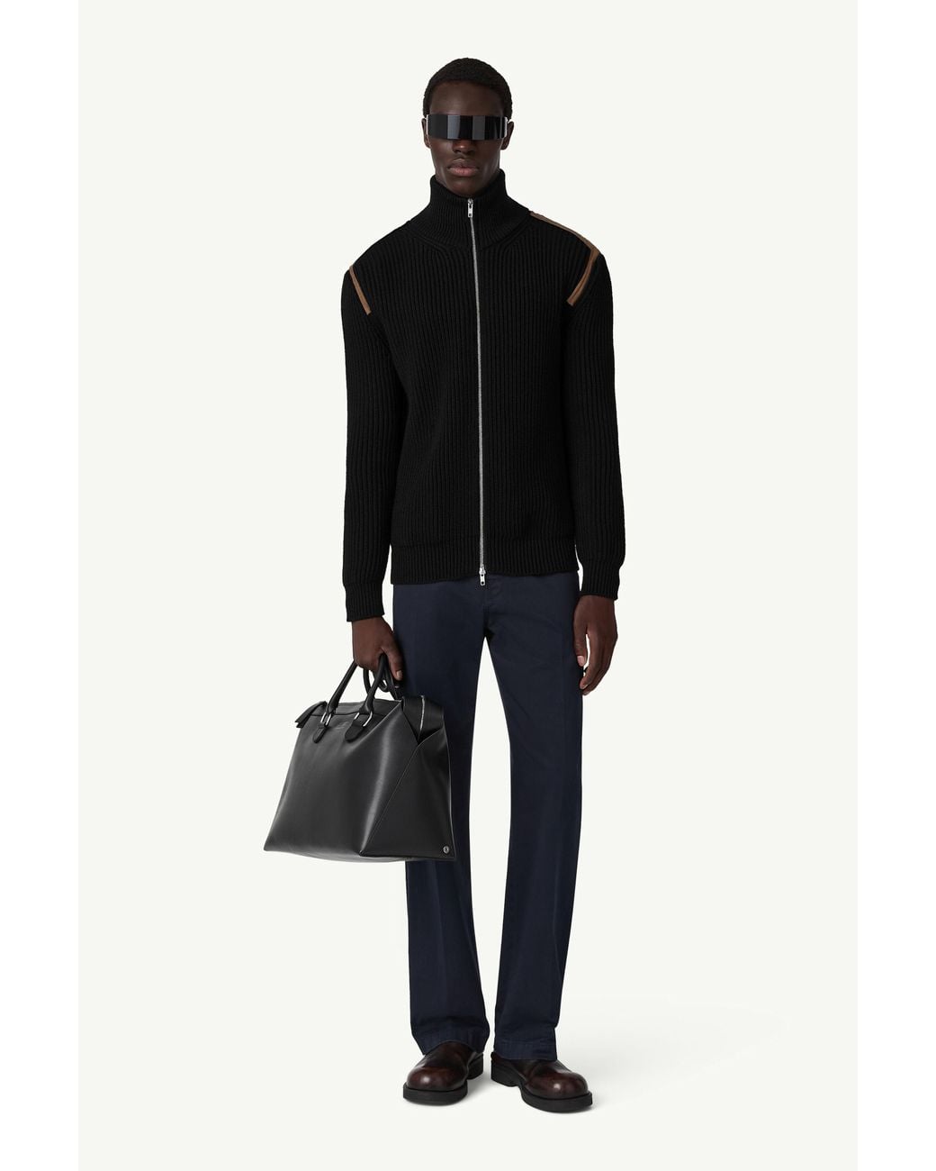 MM6 by Maison Margiela Black Contrast Shoulder Knit Zip-Up Jacket for men