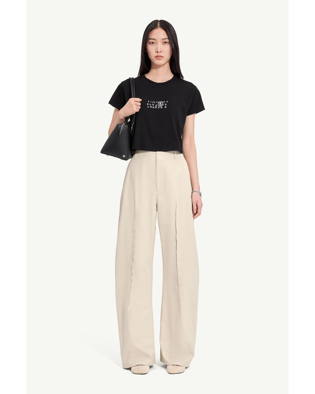 MM6 by Maison Margiela Natural Light Cotton Twill Wide-Leg Trousers