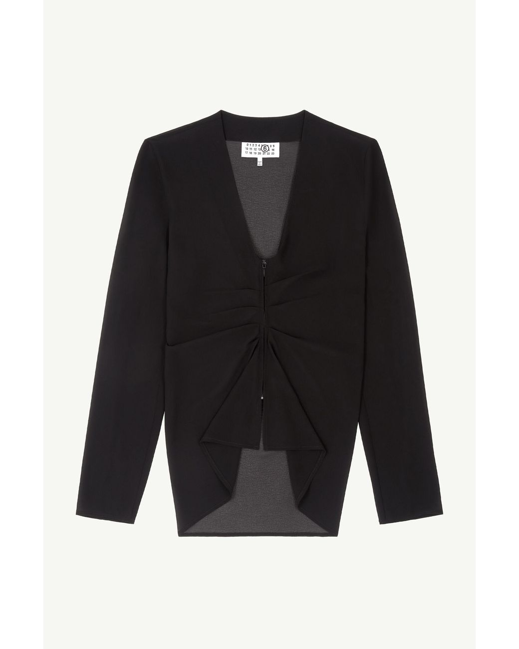 MM6 by Maison Margiela Black Gathered Chiffon V-Neck Top