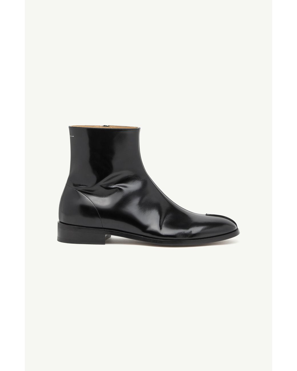 MM6 by Maison Margiela Black Polished Leather Ankle Boots for men