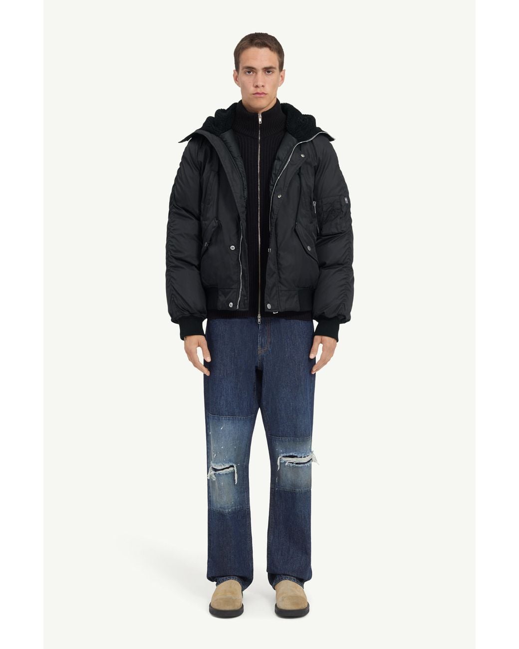 MM6 by Maison Margiela Blue Hooded Bomber Jacket for men