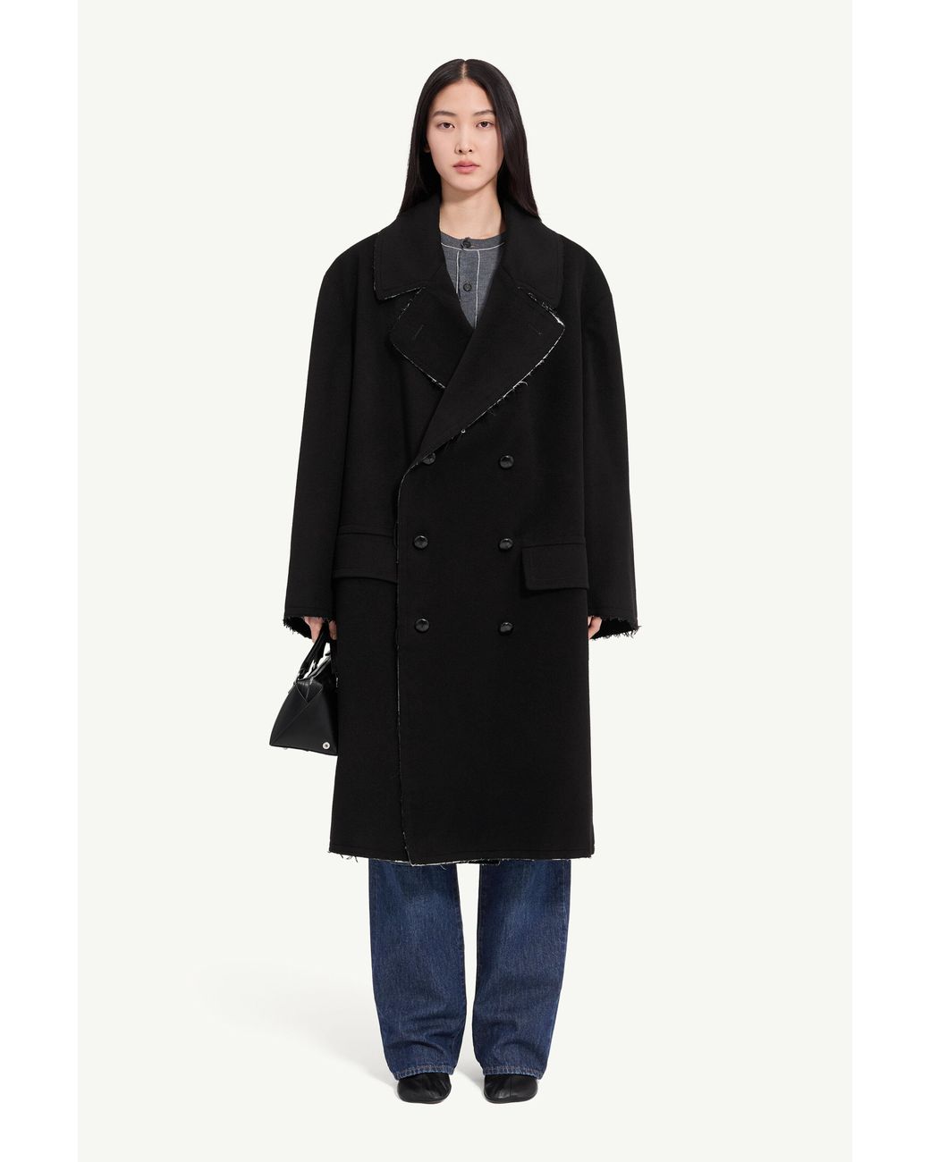 MM6 by Maison Margiela Black Raw-Edge Wool Coat
