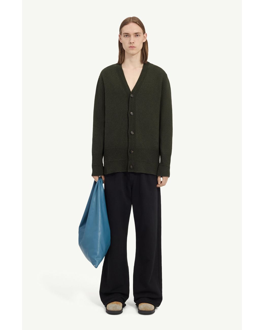 MM6 by Maison Margiela Green Wool V-Neck Cardigan for men