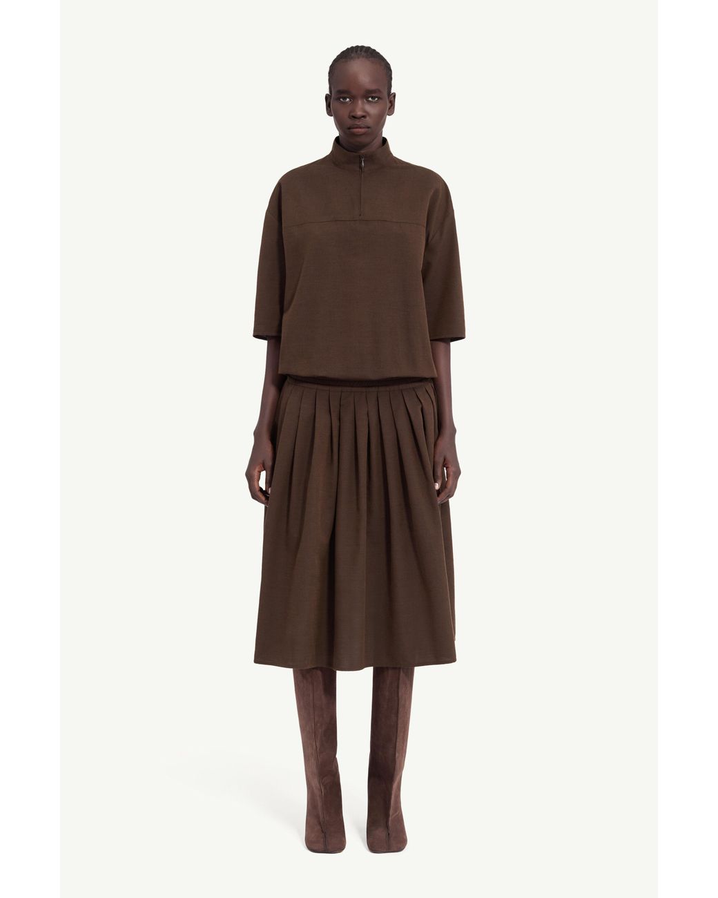 MM6 by Maison Margiela Brown Wool Shirting Shirt Dress