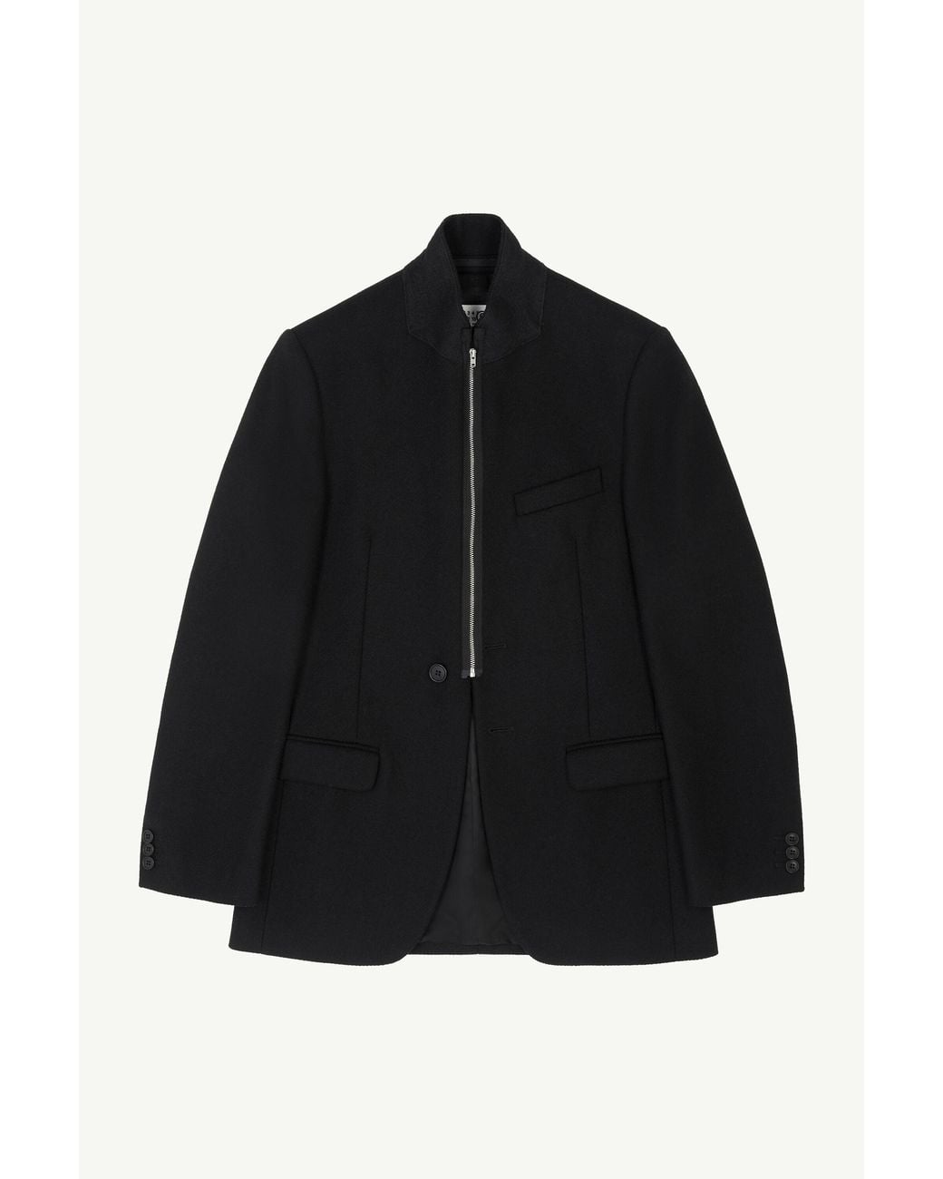 MM6 by Maison Margiela Black Flannel Zip-Front Suit Jacket