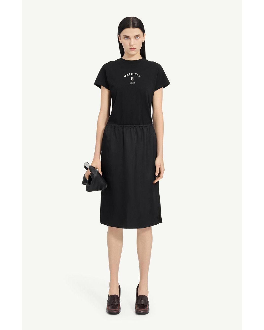 MM6 by Maison Margiela Black Satin Midi Skirt