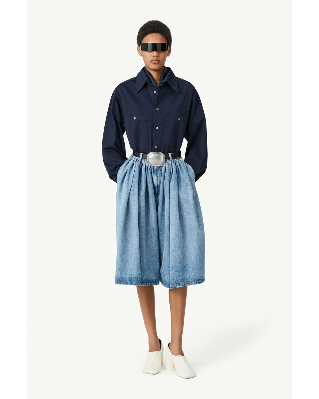 MM6 by Maison Margiela Blue Numeric Embroidery Denim Shorts