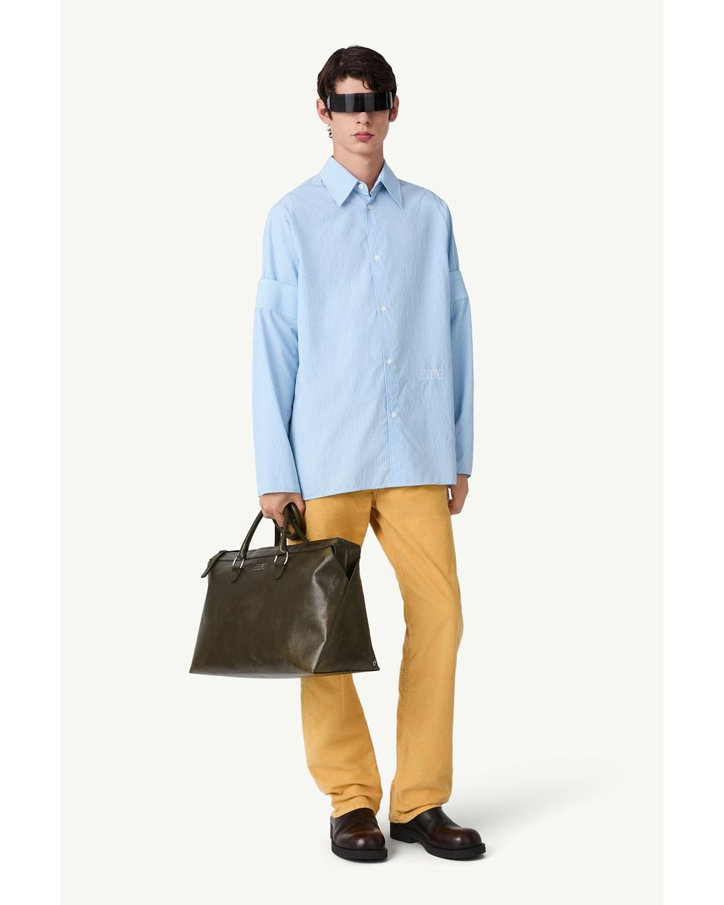MM6 by Maison Margiela Blue Numeric Embroidery Striped Shirt for men