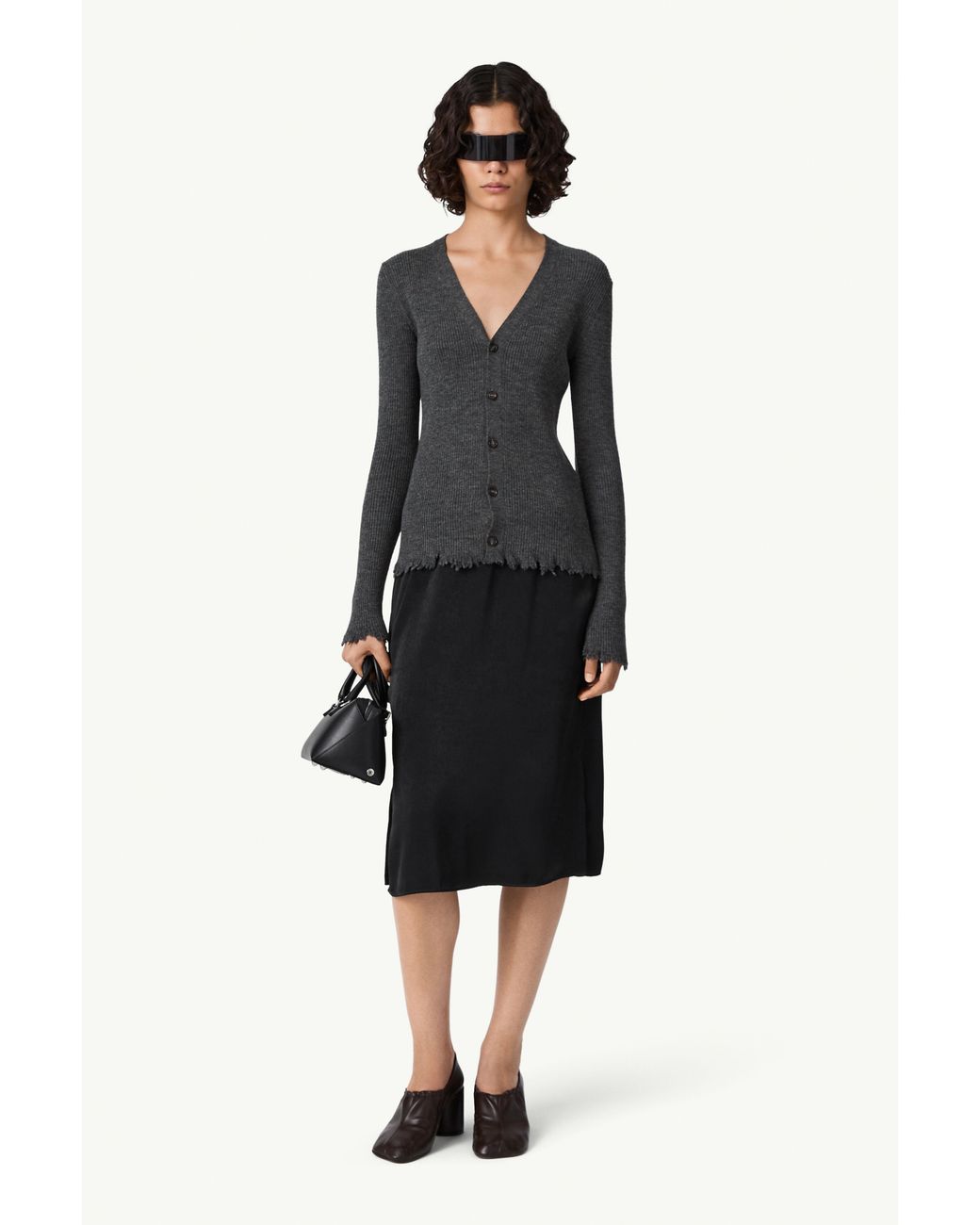 MM6 by Maison Margiela Black Distressed Hem Knit Cardigan
