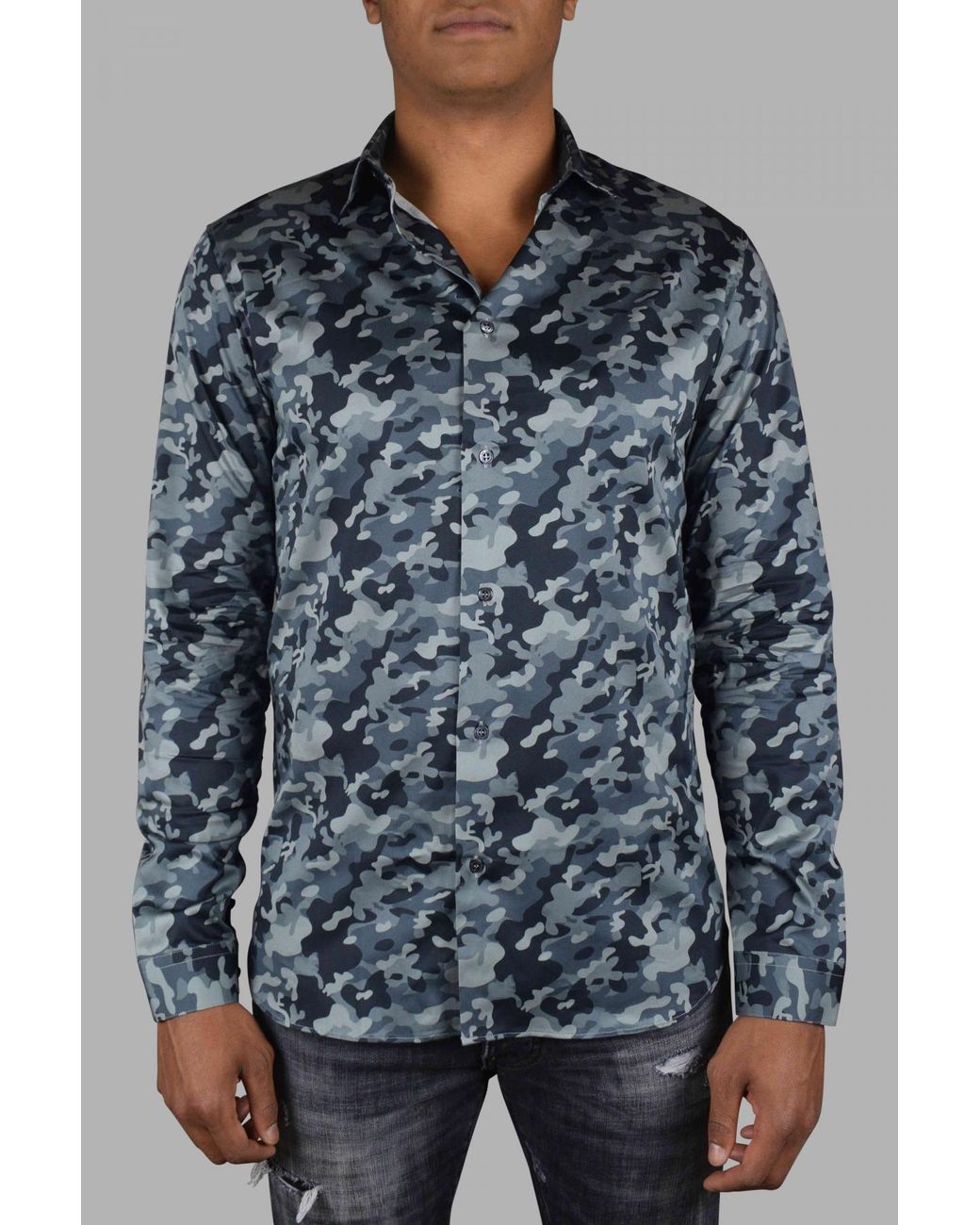 Philipp Plein Blue Ls Camouflage Shirt for men