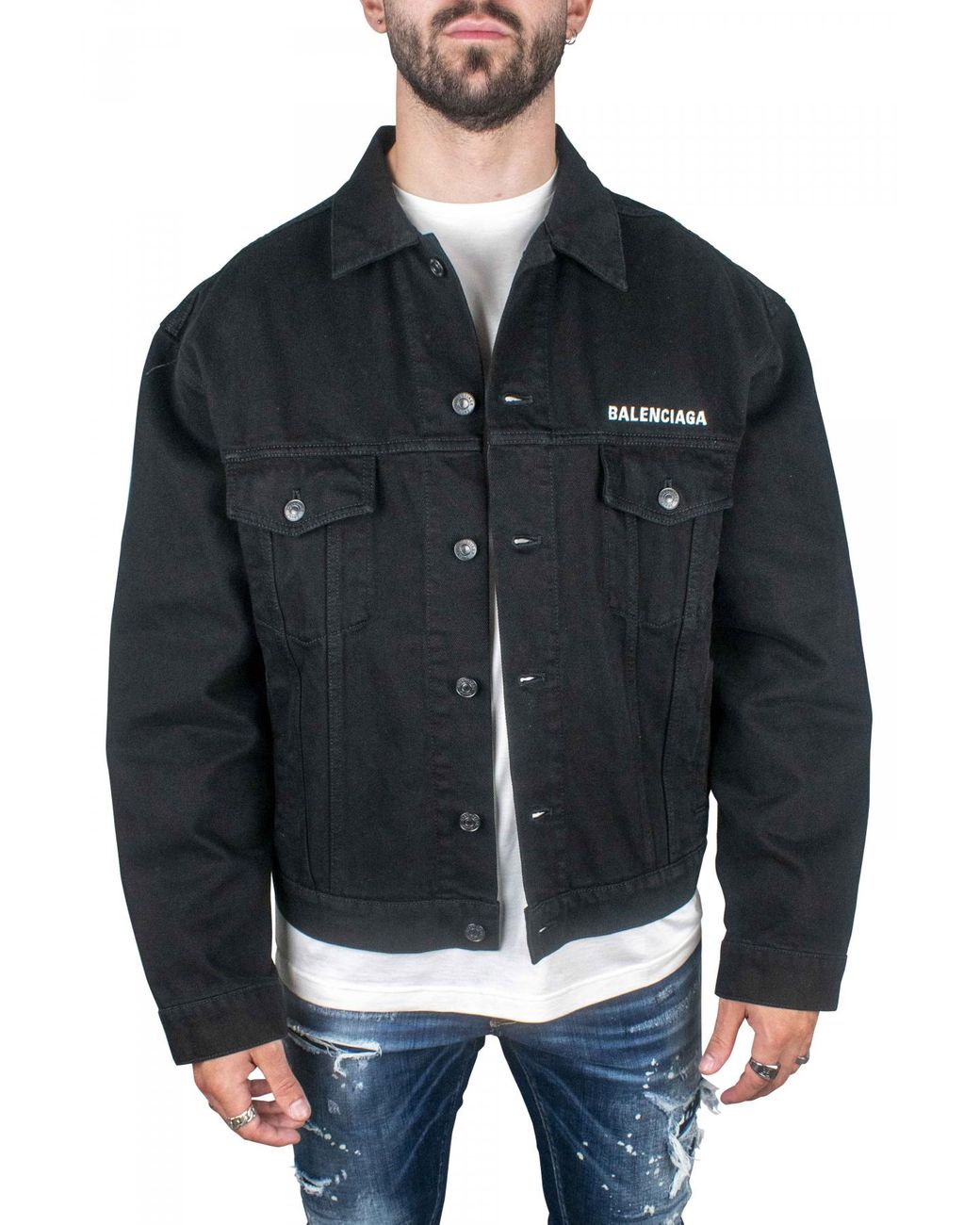 Balenciaga Denim Jacket in Black for Men | Lyst UK