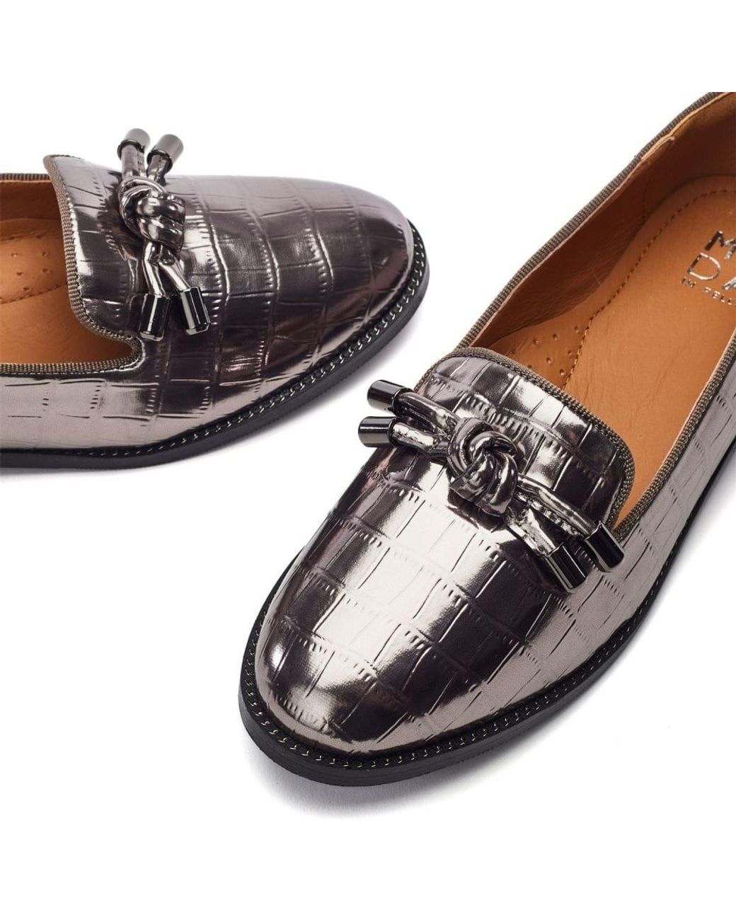 Moda In Pelle Black Fillipa Pewter Patent Mocc Croc