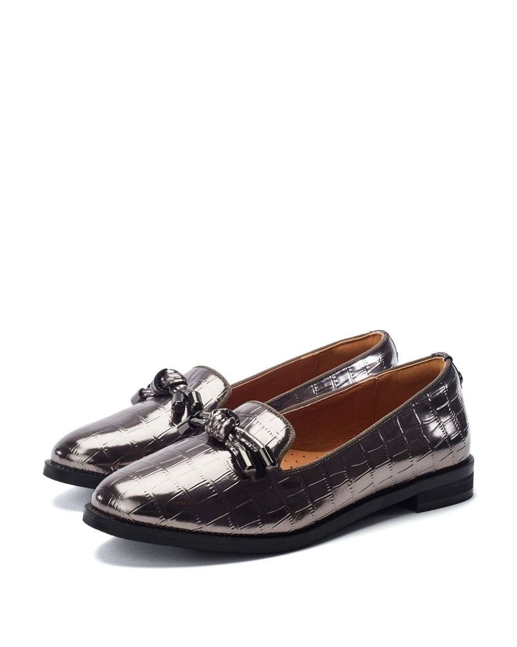 Moda In Pelle Black Fillipa Pewter Patent Mocc Croc