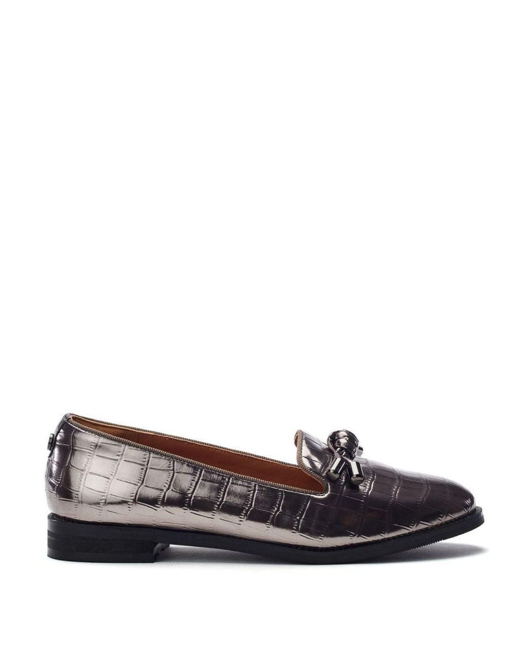 Moda In Pelle Black Fillipa Pewter Patent Mocc Croc