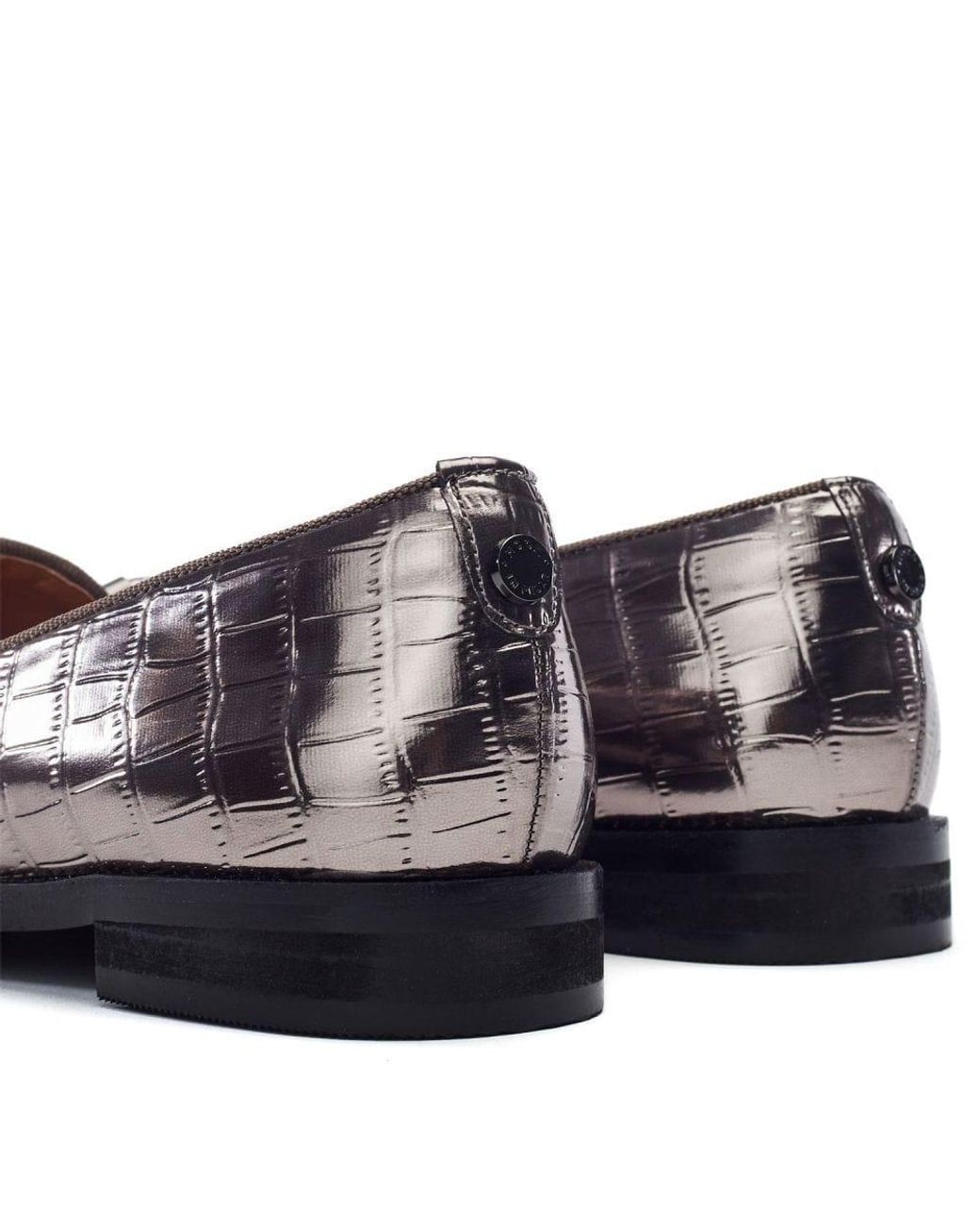 Moda In Pelle Black Fillipa Pewter Patent Mocc Croc