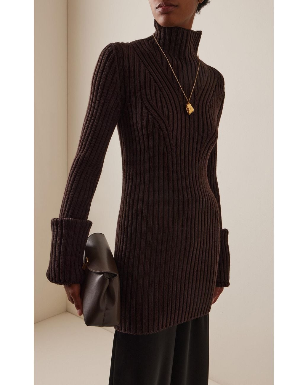 FFORME Brown Astrid Ribbed-Knit Wool Sweater