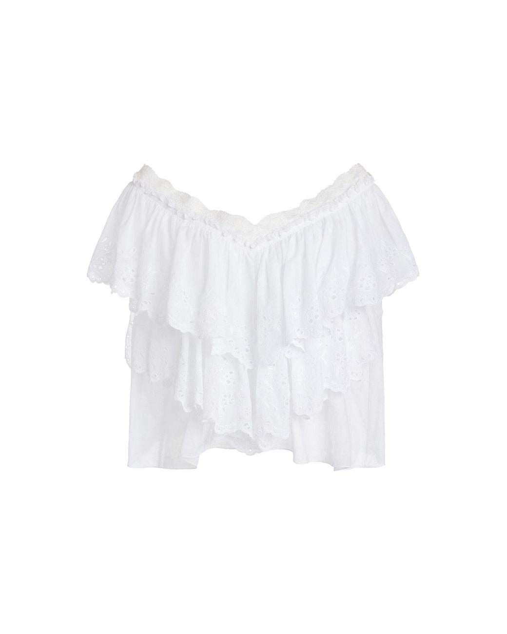 Chloé White Tiered Broderie Anglaise Cotton Voile Top