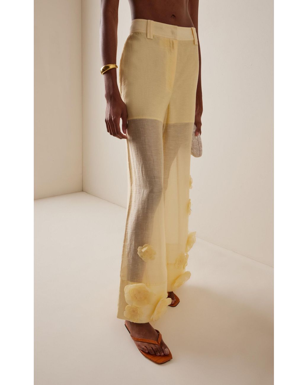 Aje. Yellow Cloudscape Organza Wide-Leg Pants