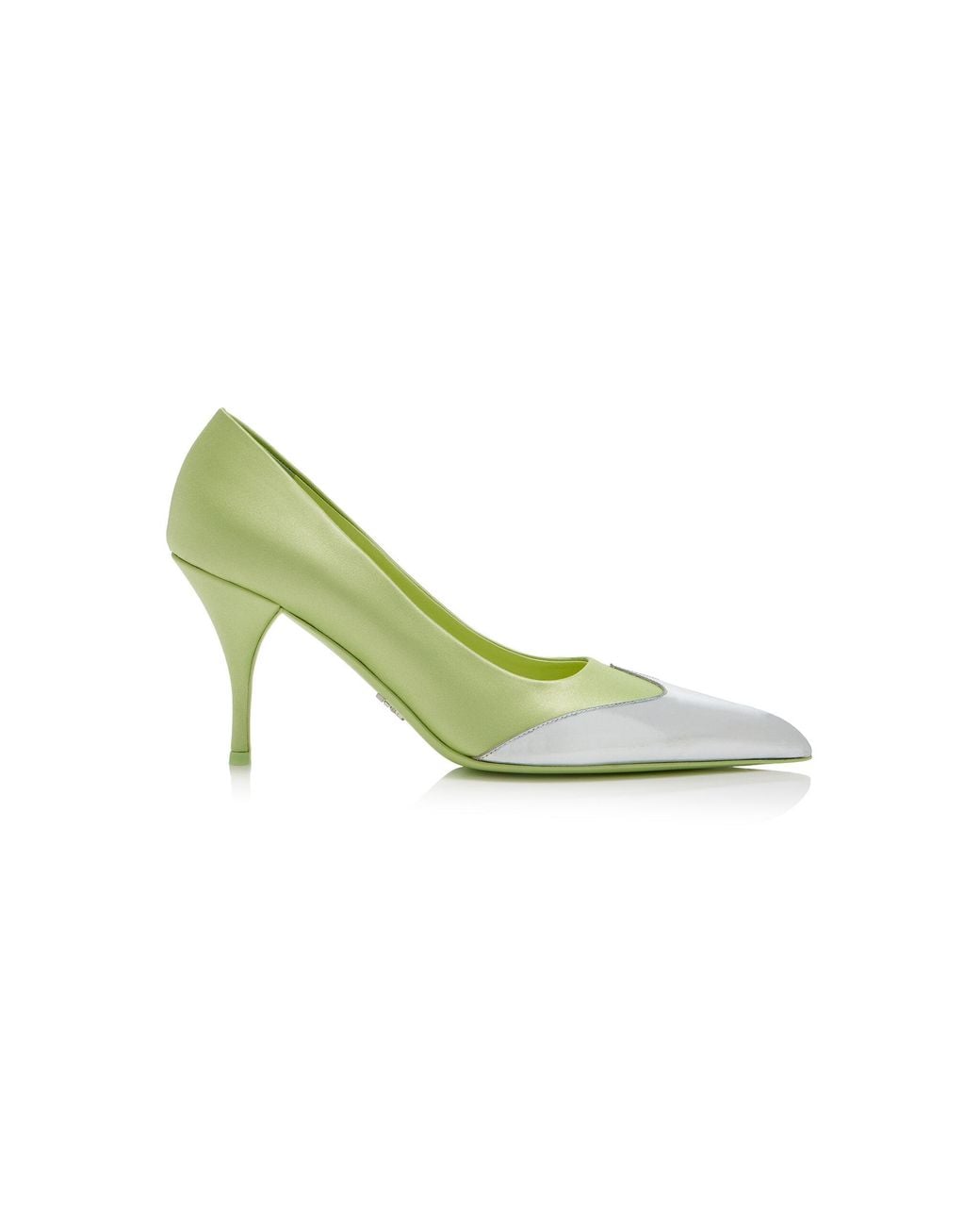 Prada Green Leather-Tipped Satin Pumps
