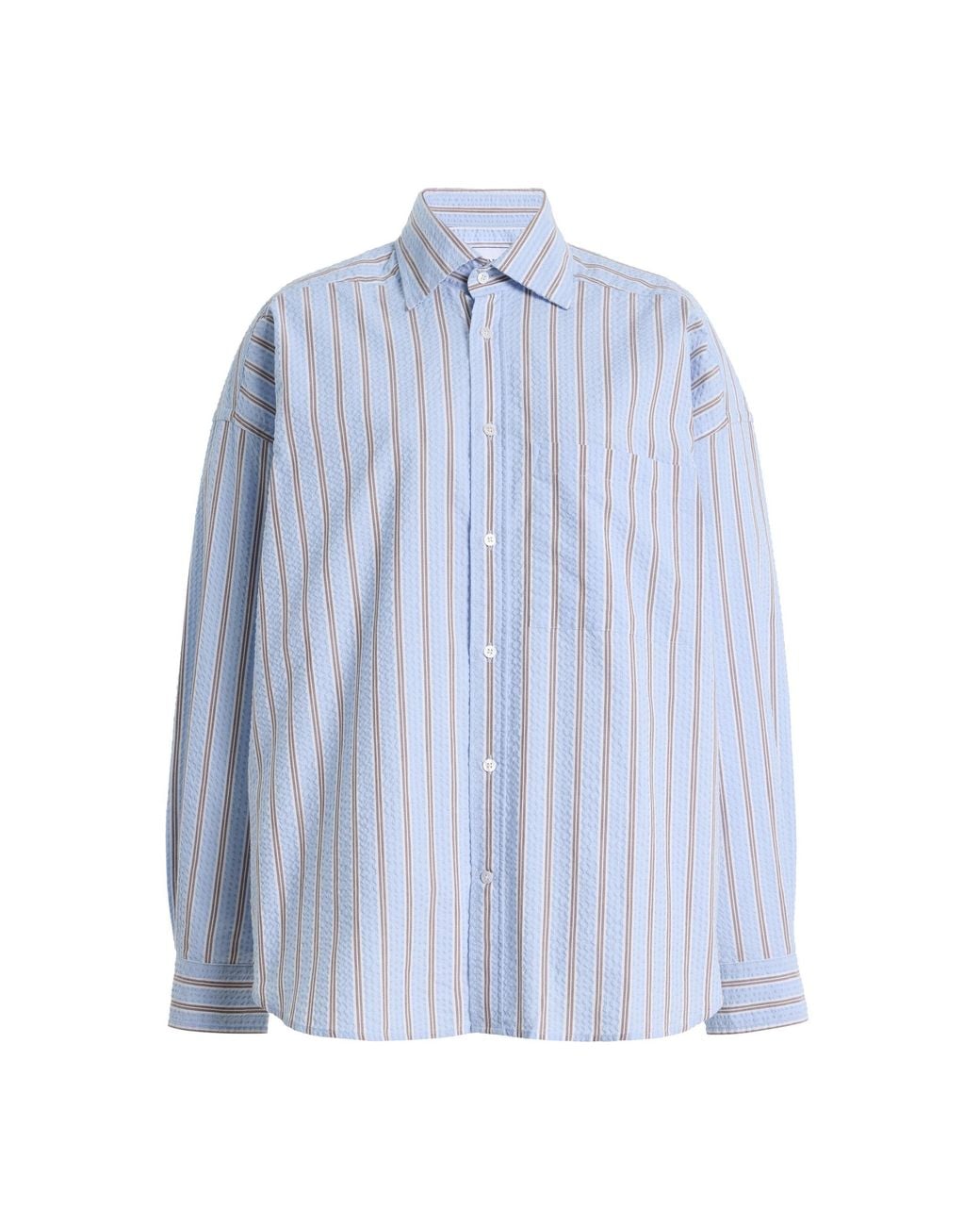 With Nothing Underneath Blue Exclusive The Weekend Striped Cotton Seersucker Shirt