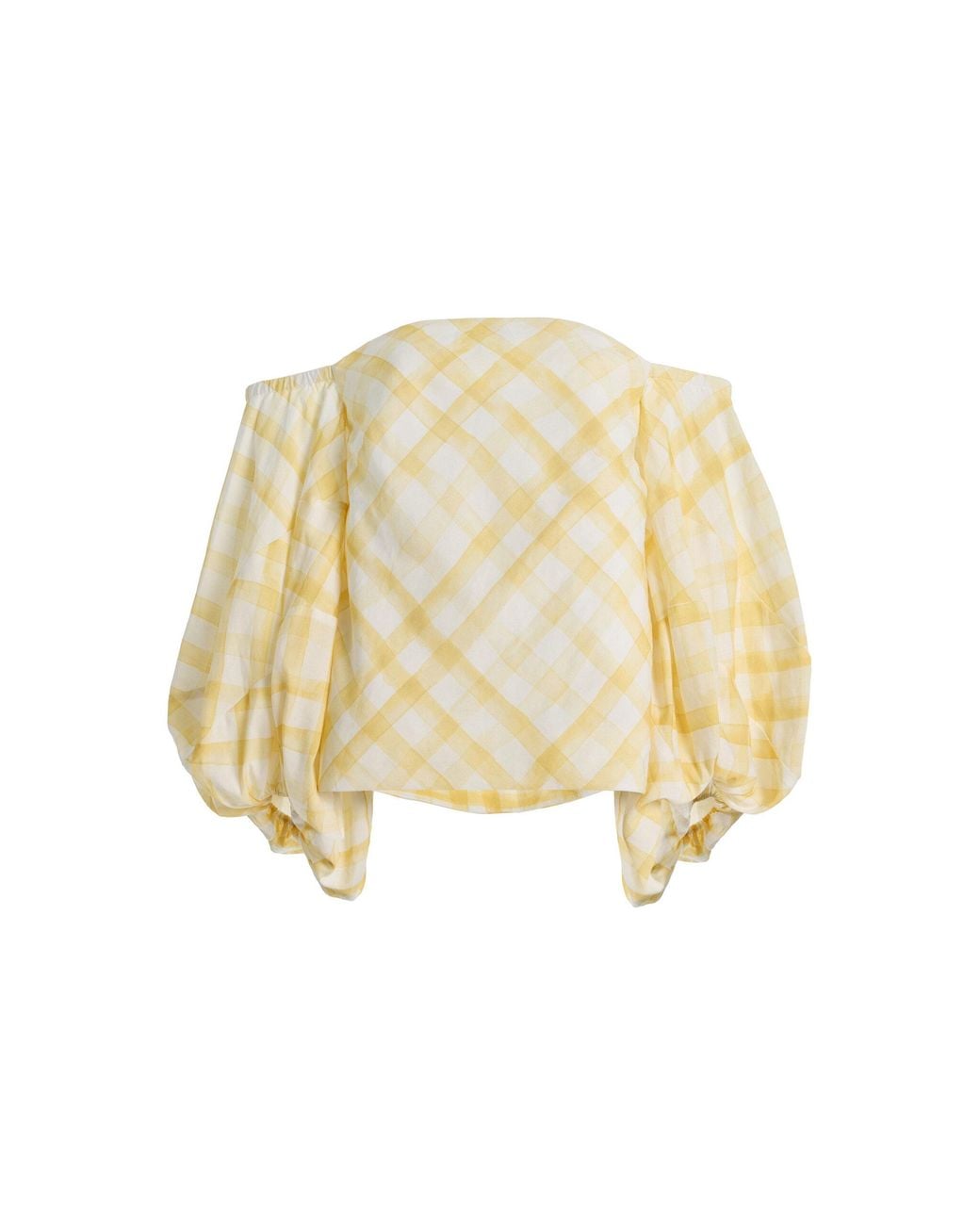 Rosie Assoulin White Balloon-Sleeve Gingham Top