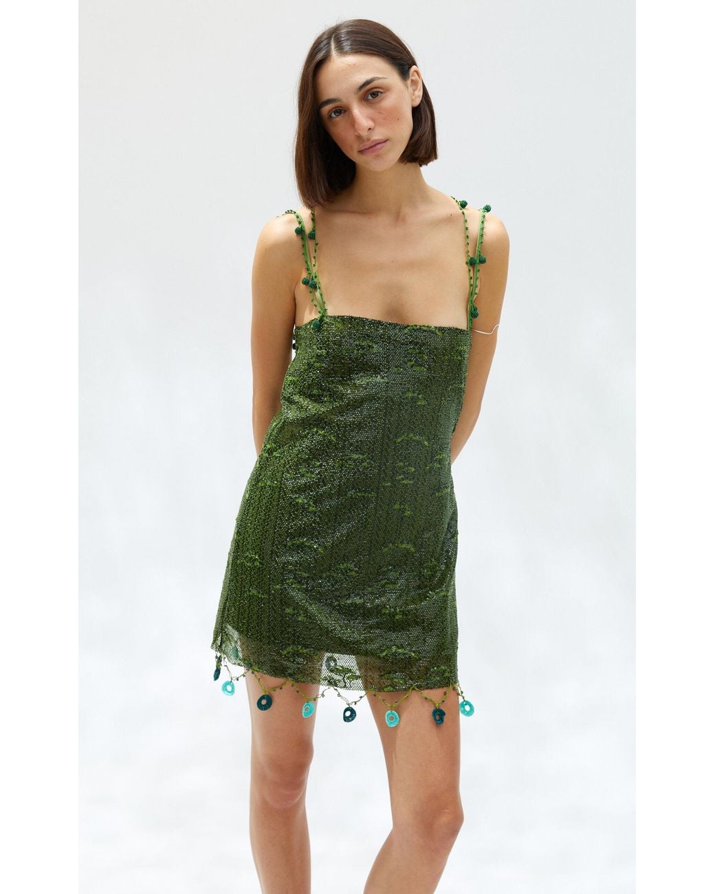 miracle beaded crochet mini dress ivory Siedres Enta Bead-embellished Sequined in Green Pearl shore