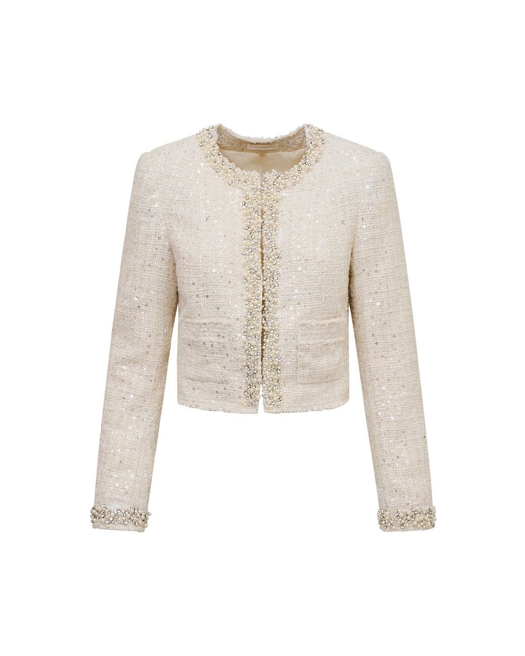 LoveShackFancy Vintra Embellished Tweed Jacket in Natural | Lyst