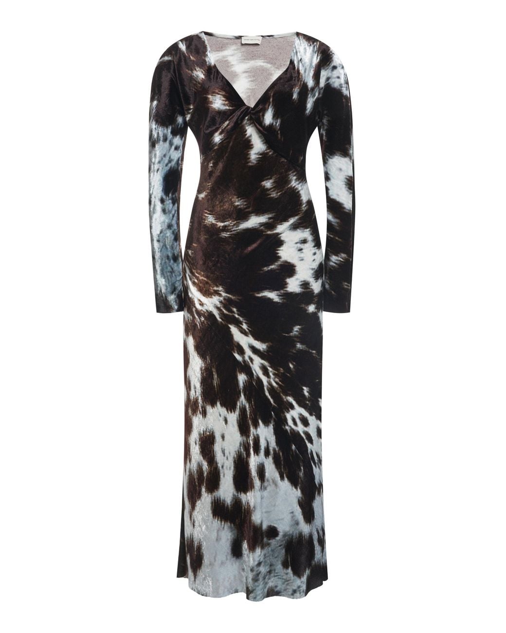 Dries Van Noten Black Duska Cow-Printed Silk-Velvet Midi Dress