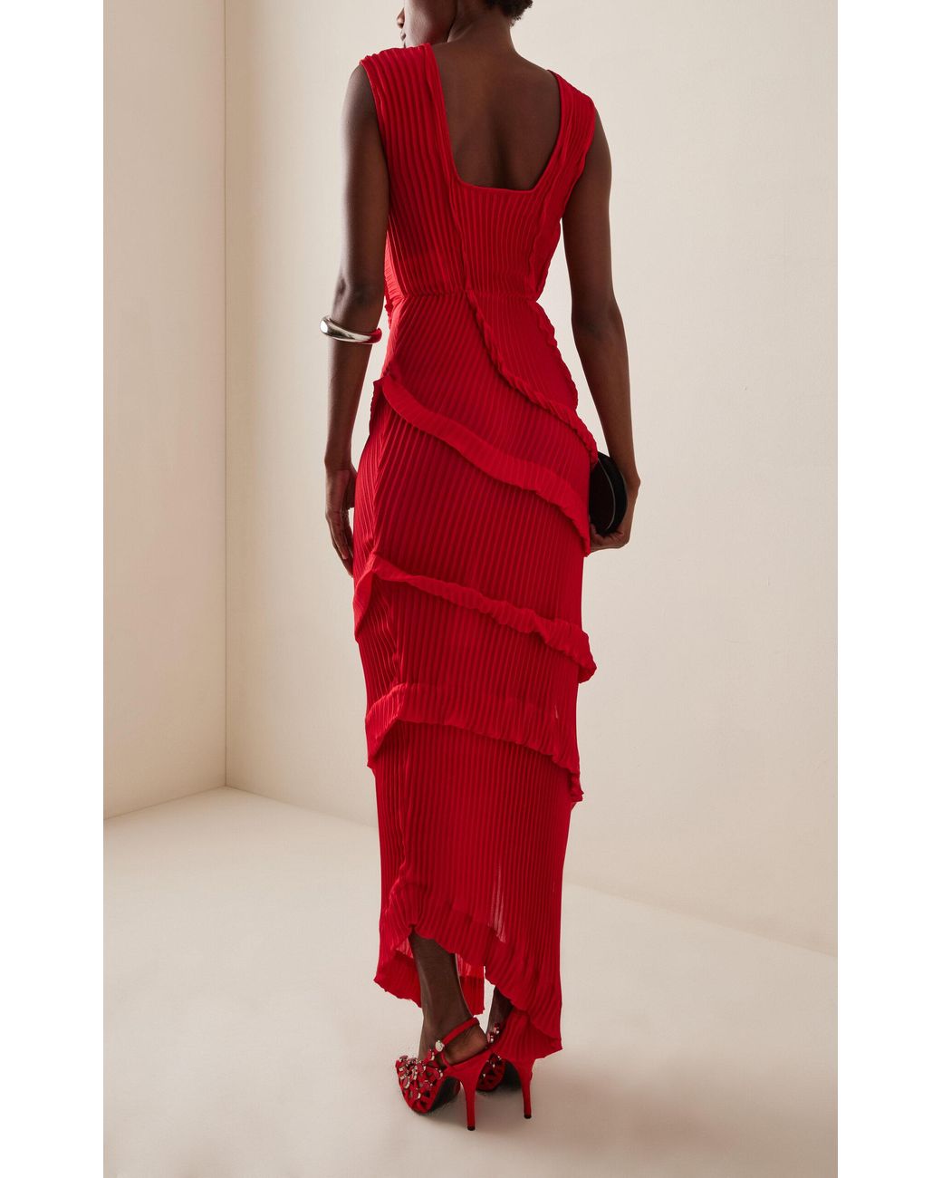 georgia hardinge exclusive opal ruffled plissé jersey maxi dress in Red Pleated dress
