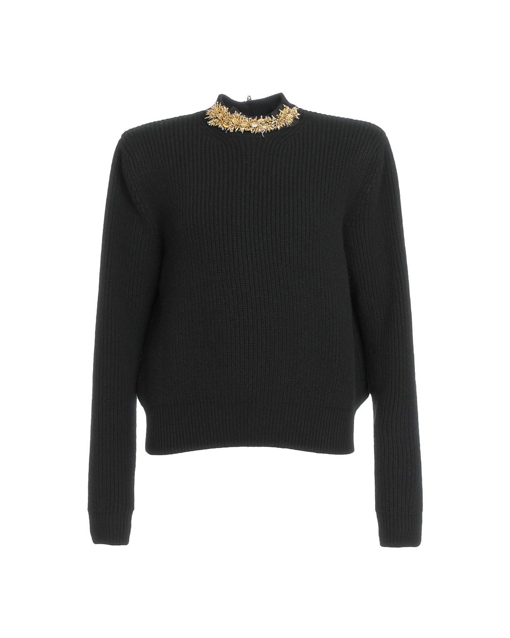 Balmain Black Wool-Cashmere Embellished Collar Sweater
