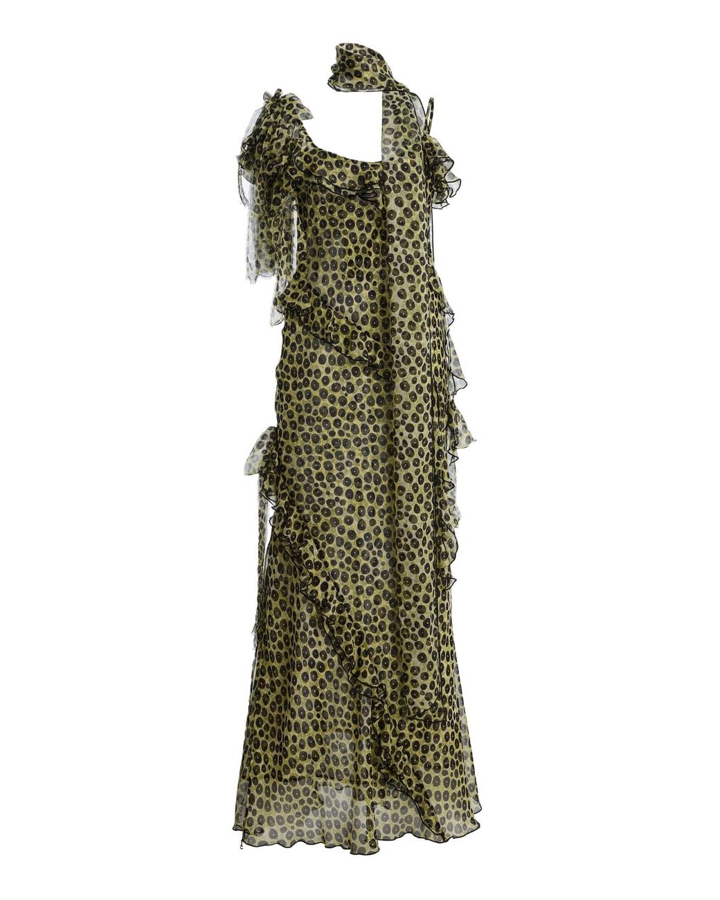 Siedres Green Monica Ruffled Devoré Chiffon Maxi Dress