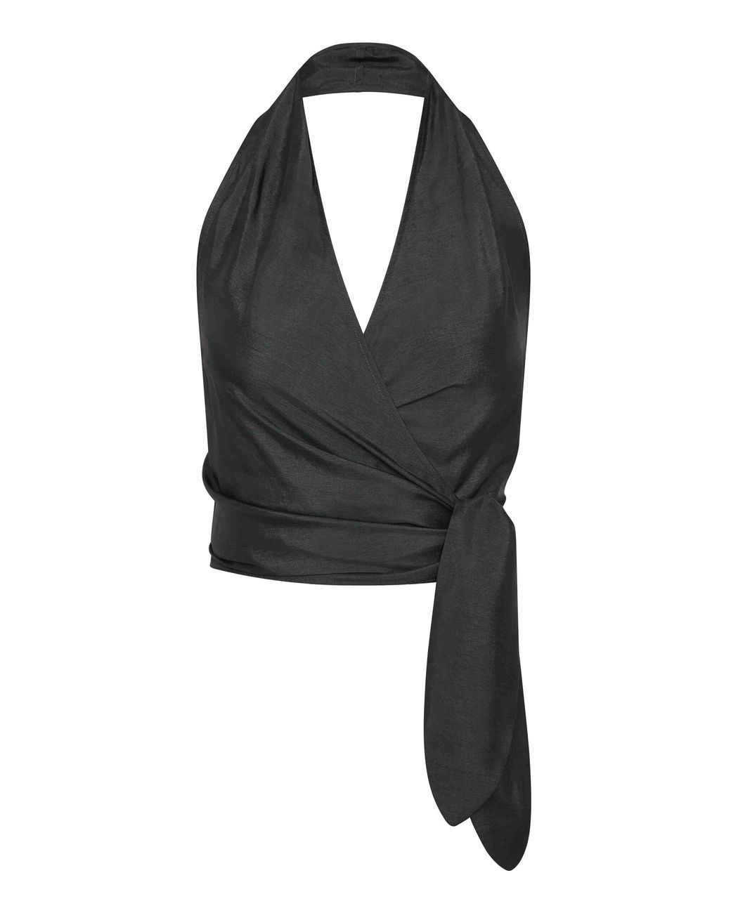 St. Agni Black Silk Halter Wrap Top