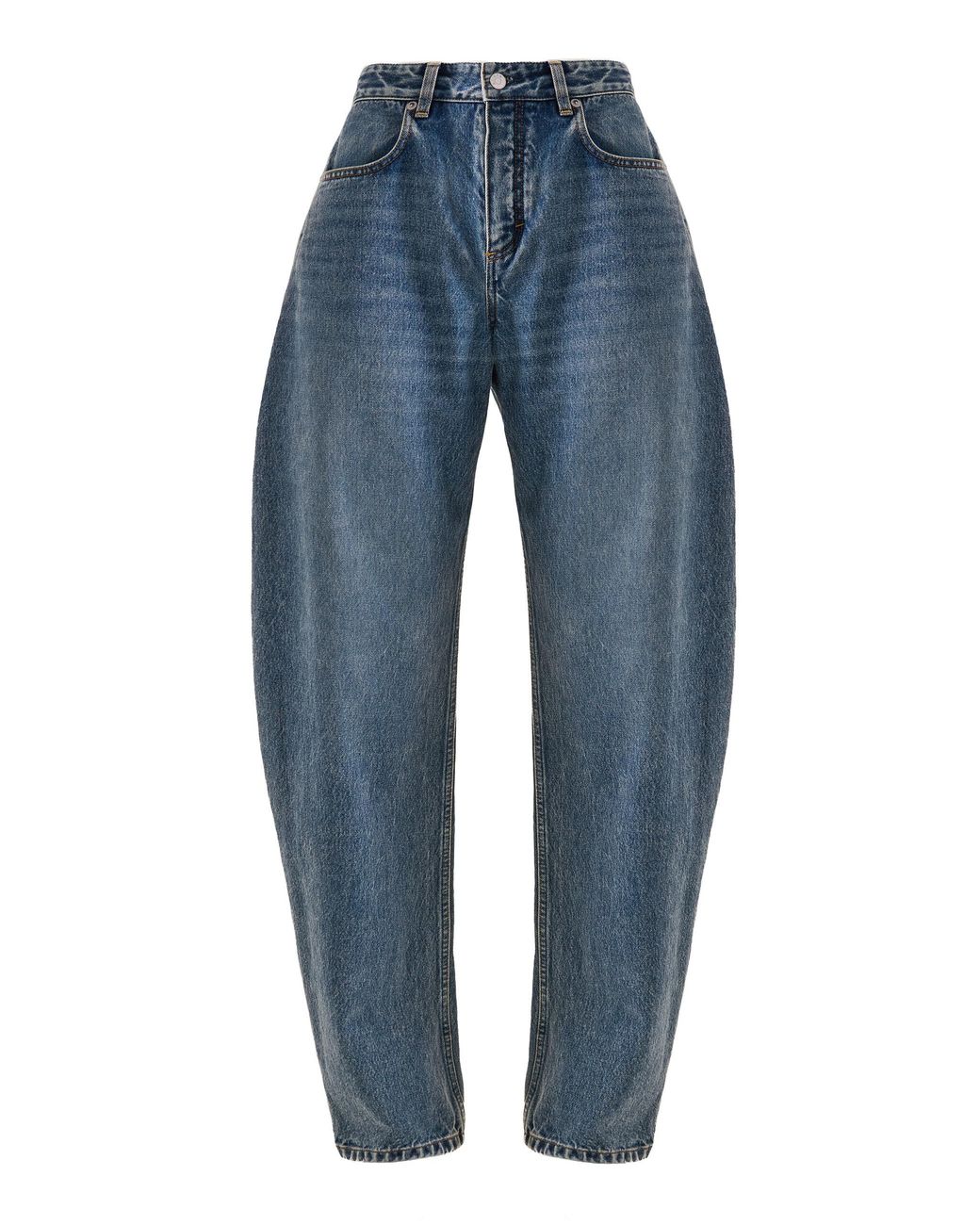 Alaïa Blue Round Mid-Rise Barrel-Leg Jeans