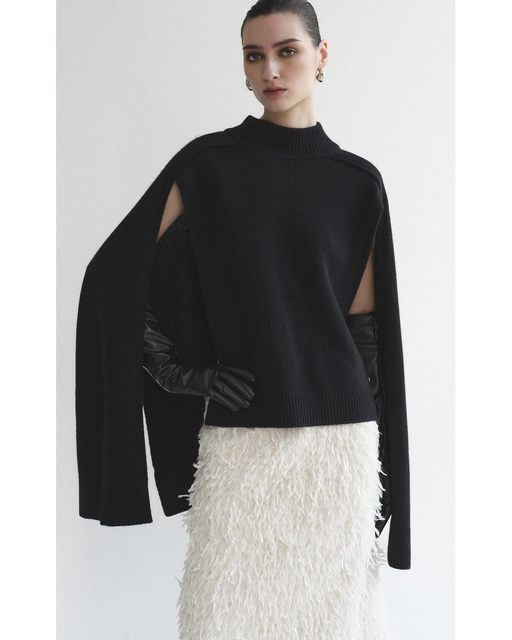 Source Unknown Black Noa Cape Wool Sweater