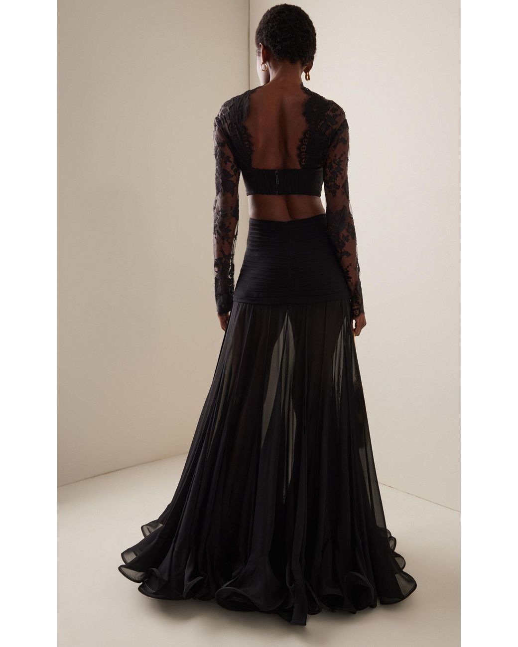【Zimmermann】ILLUSTRATION FLOUNCE GOWN レース シルクガウン ZIMMERMANN Illustration Flounce Gown | Black | FARFETCH