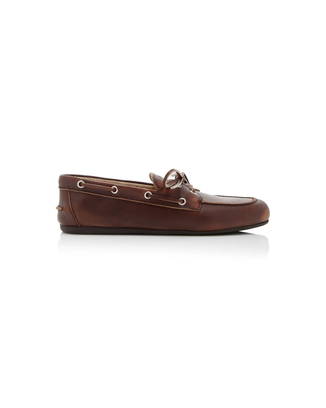 Miu Miu Laceup Leather Boat Shoes in Brown Lyst