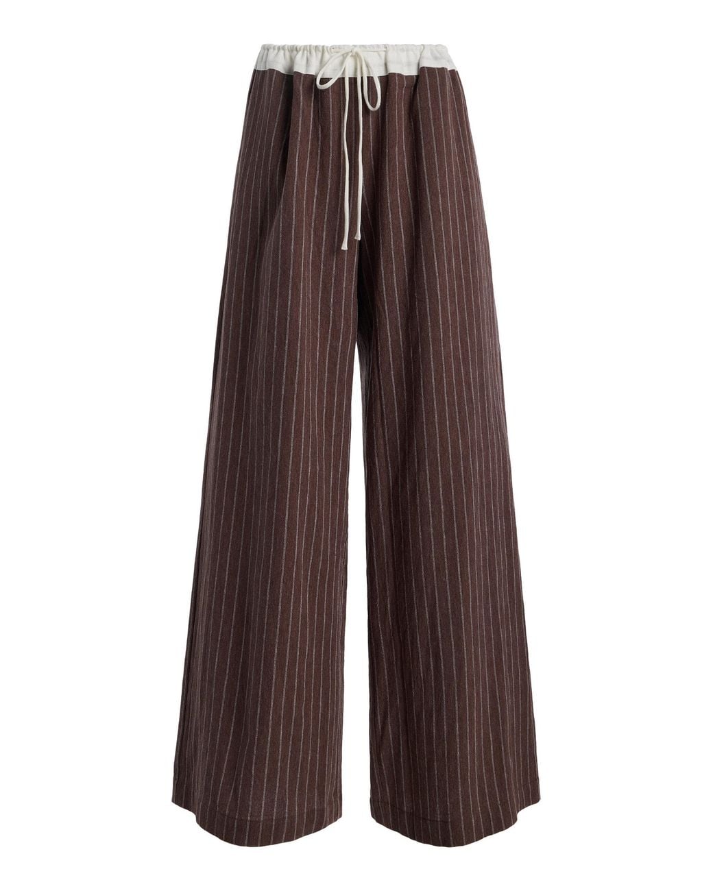 ELCE Brown Verci Striped Cotton-Linen Wide-Leg Pants
