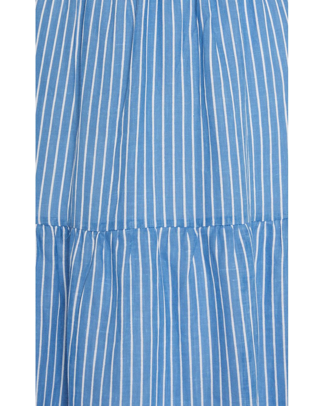 Faithfull The Brand Shaloom Striped Linen Midi Dress in Blue