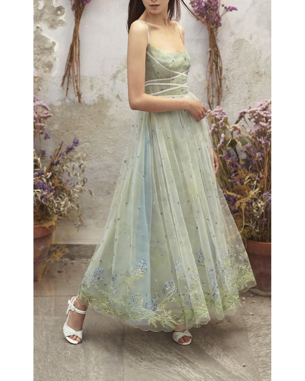 Luisa Beccaria Spaghetti Strap Maxi Dress in Green | Lyst Australia