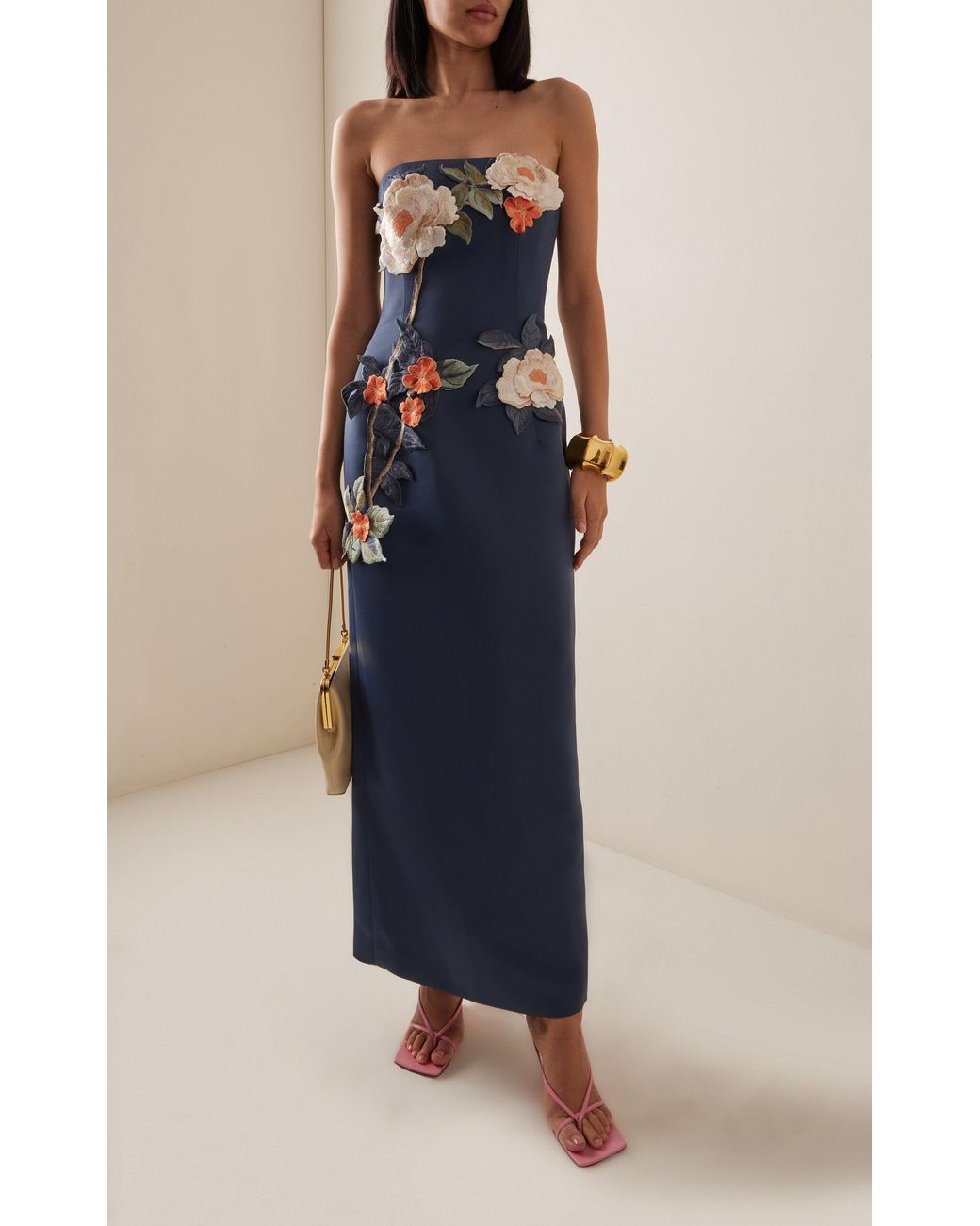 knee length dresses for ladies Leo Lin Odette Midi Dress in Rosebud Print in Navy – Lizzie Lend main image 1